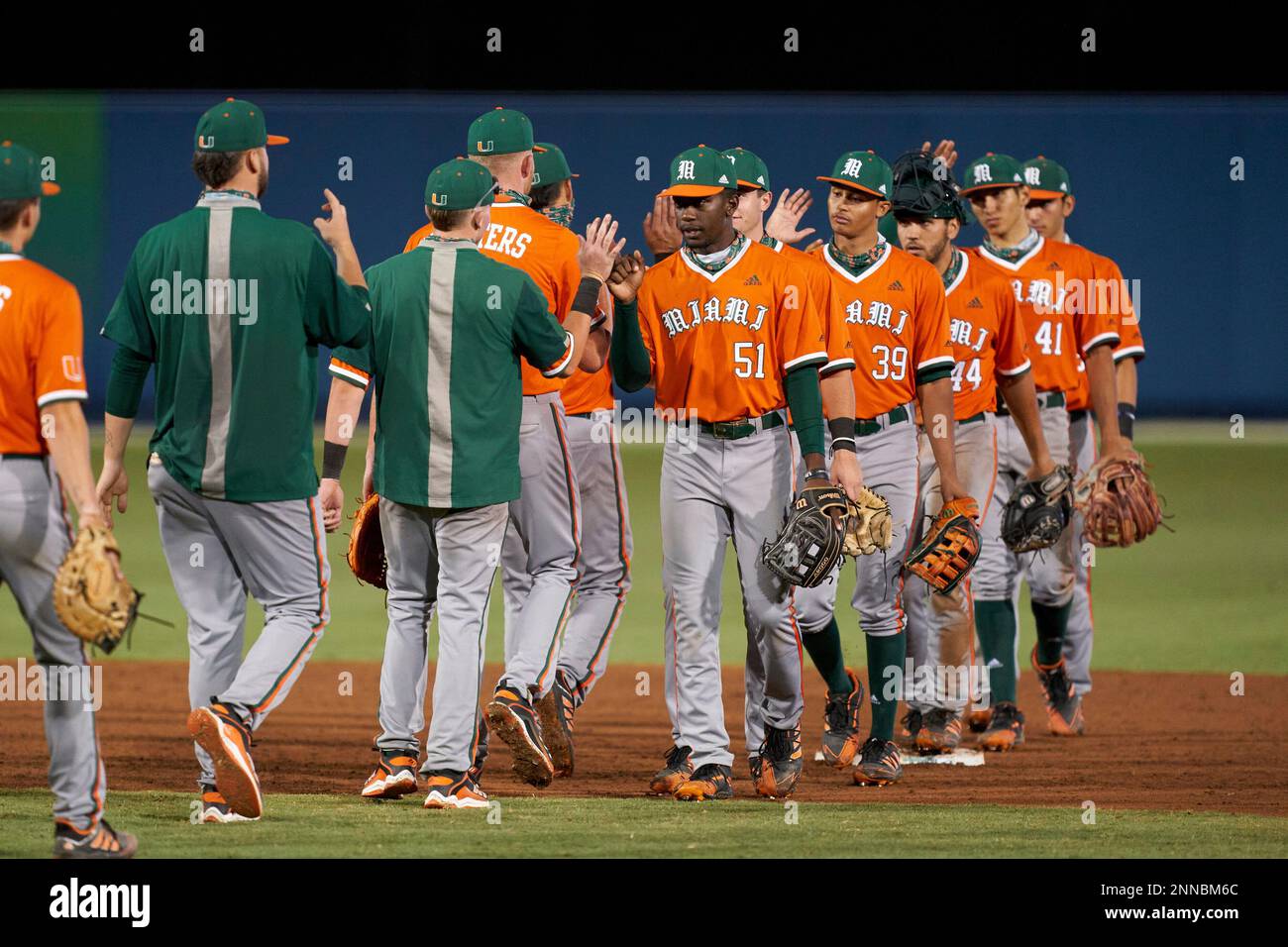 Miami Hurricanes Jose Izarra (41) bats during an NCAA game against the  Florida Gulf Coast Eagles on March 17, 2021 at the Swanson Stadium in Fort  Myers, Florida. (Mike Janes/Four Seam Images