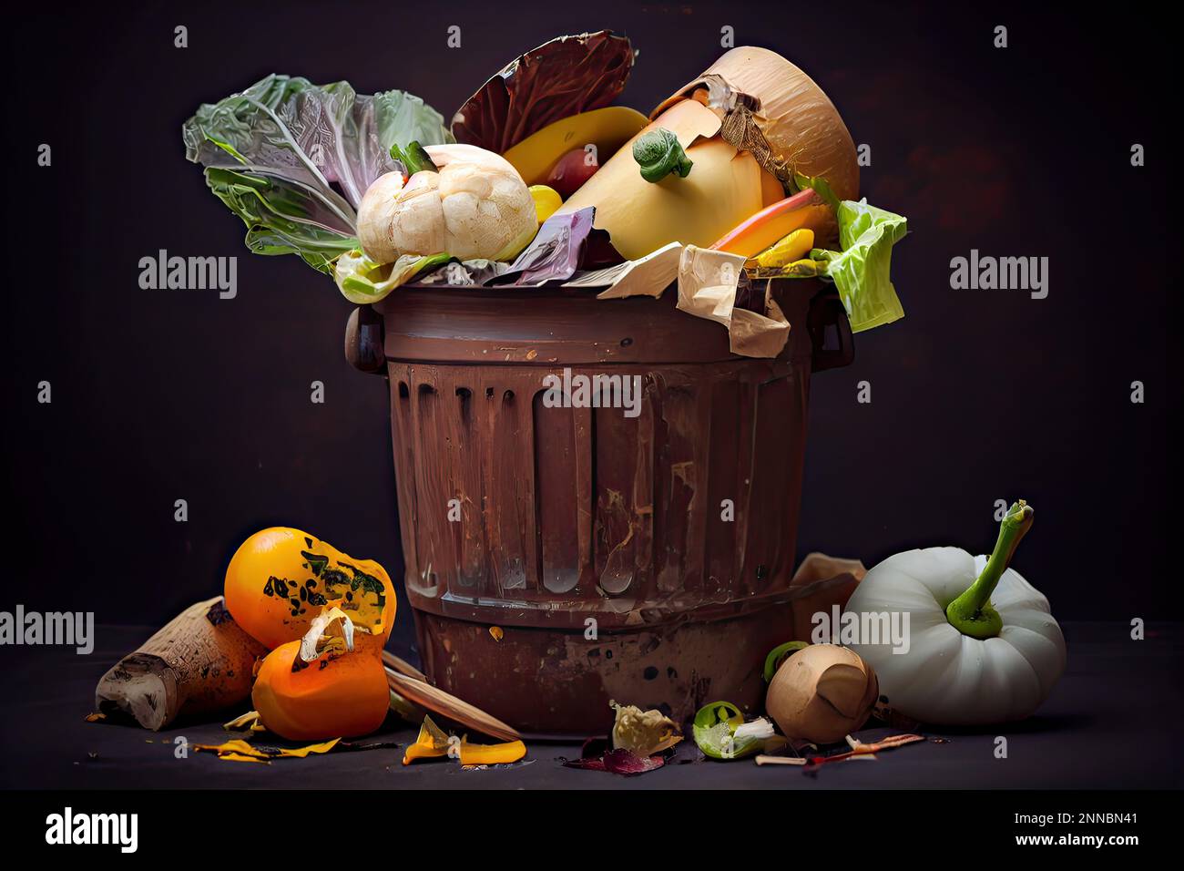 Generative AI illustration of Unused, rotten veggies are disposed of in