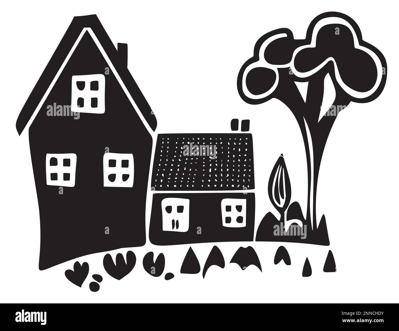 Homestead Vector Collection of cute house illustrations. Vector set of village buildings ...