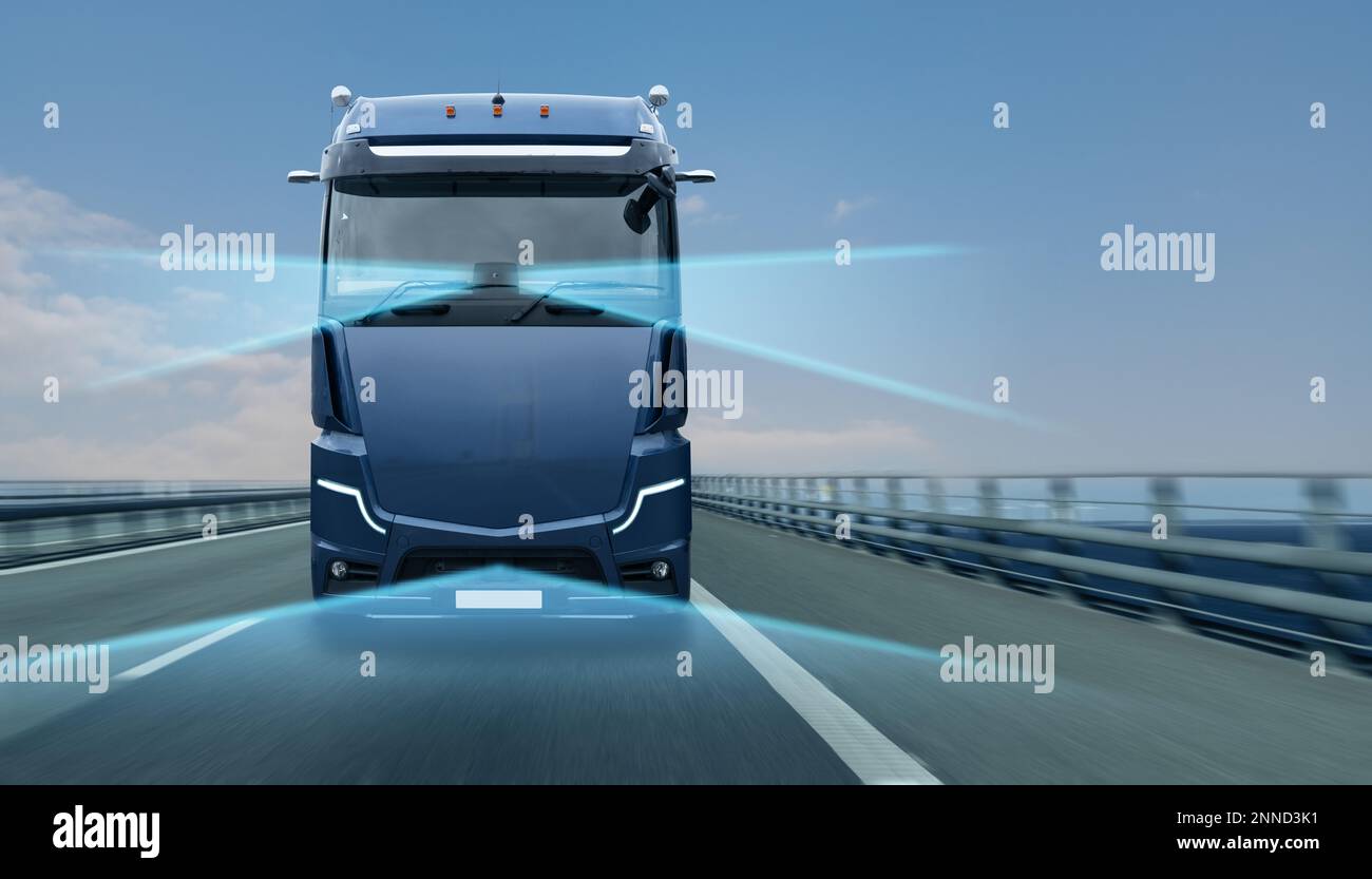 Machine vision system of an autonomous self driving truck Stock Photo