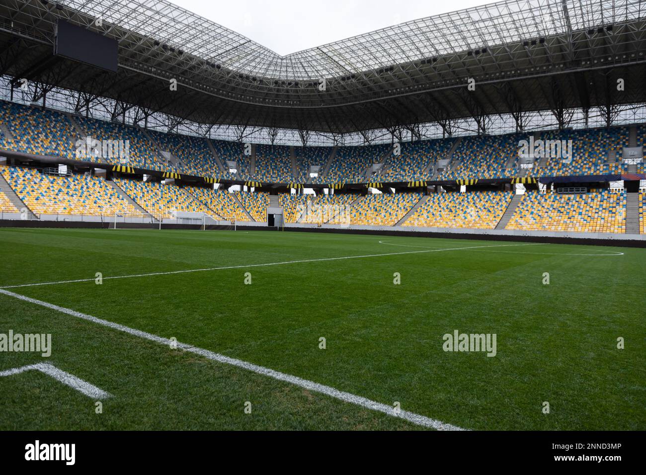 Soccer football field stadium and stadium seats Stock Photo Alamy