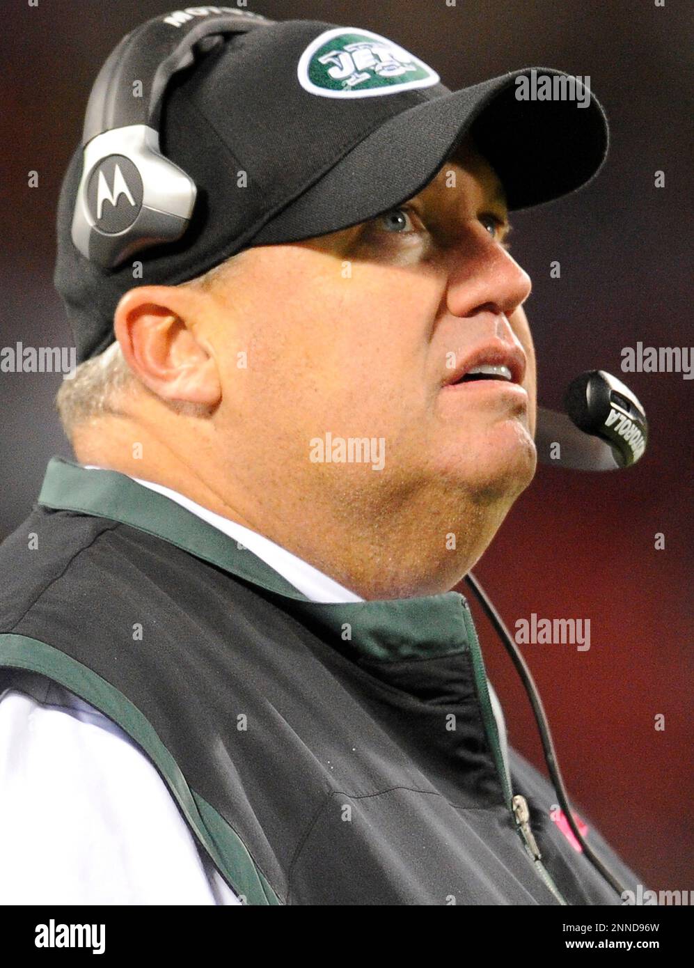 18 October 2009: New York Jets Head Coach Rex Ryan During The Second ...