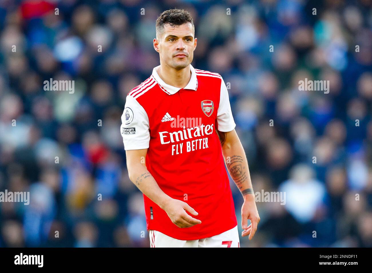 King Power Stadium, Leicester, UK. 25th Feb, 2023. Premier League Football, Leicester City versus Arsenal; Granit Xhaka of Arsenal Credit: Action Plus Sports/Alamy Live News Stock Photo