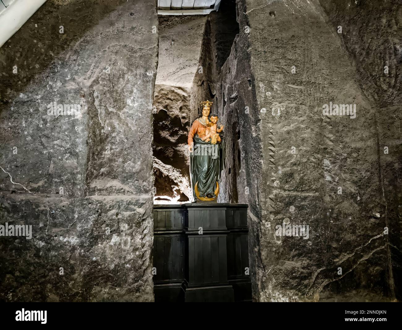 Mother of God Victorious in The Holy Cross Chapel. Wieliczka Salt Mine. The mine was inscribed on the UNESCO World Heritage List in 1978. Stock Photo