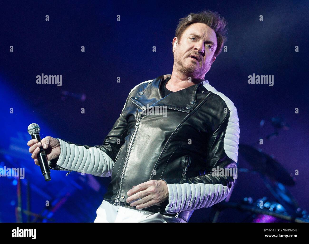Simon Le Bon of Duran Duran performs on stage at SEE Hydro onDecember06, 2015 in Glasgow,Scotland Stock Photo