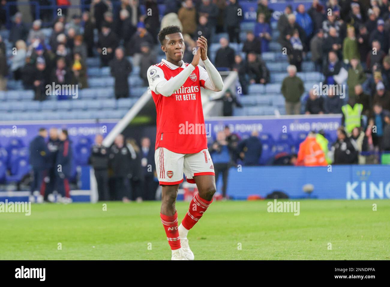 Leicester, UK. 25th Feb 2023. Arsenal's Eddie Nketiah after the Premier League match between Leicester City and Arsenal at the King Power Stadium, Leicester on Saturday 25th February 2023. (Photo: John Cripps | MI News) Credit: MI News & Sport /Alamy Live News Stock Photo