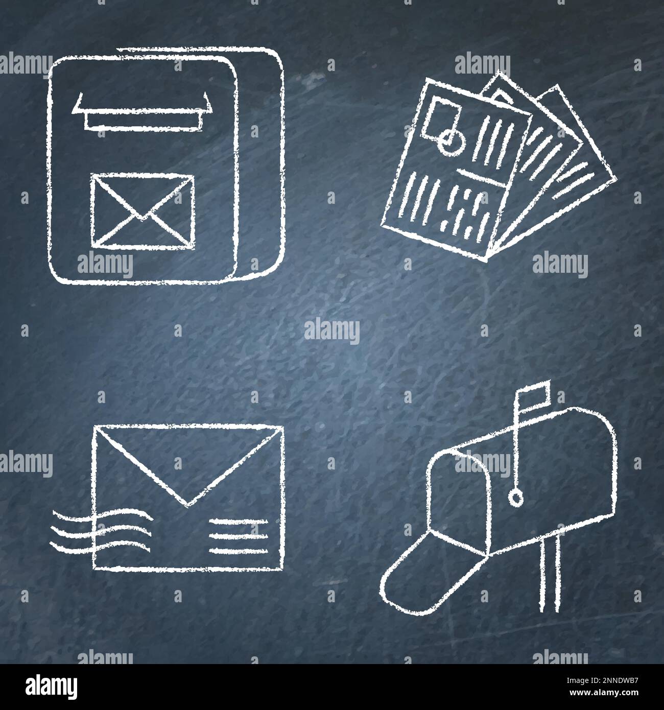 Mailbox and letter icon set on chalkboard. Mail and post office box