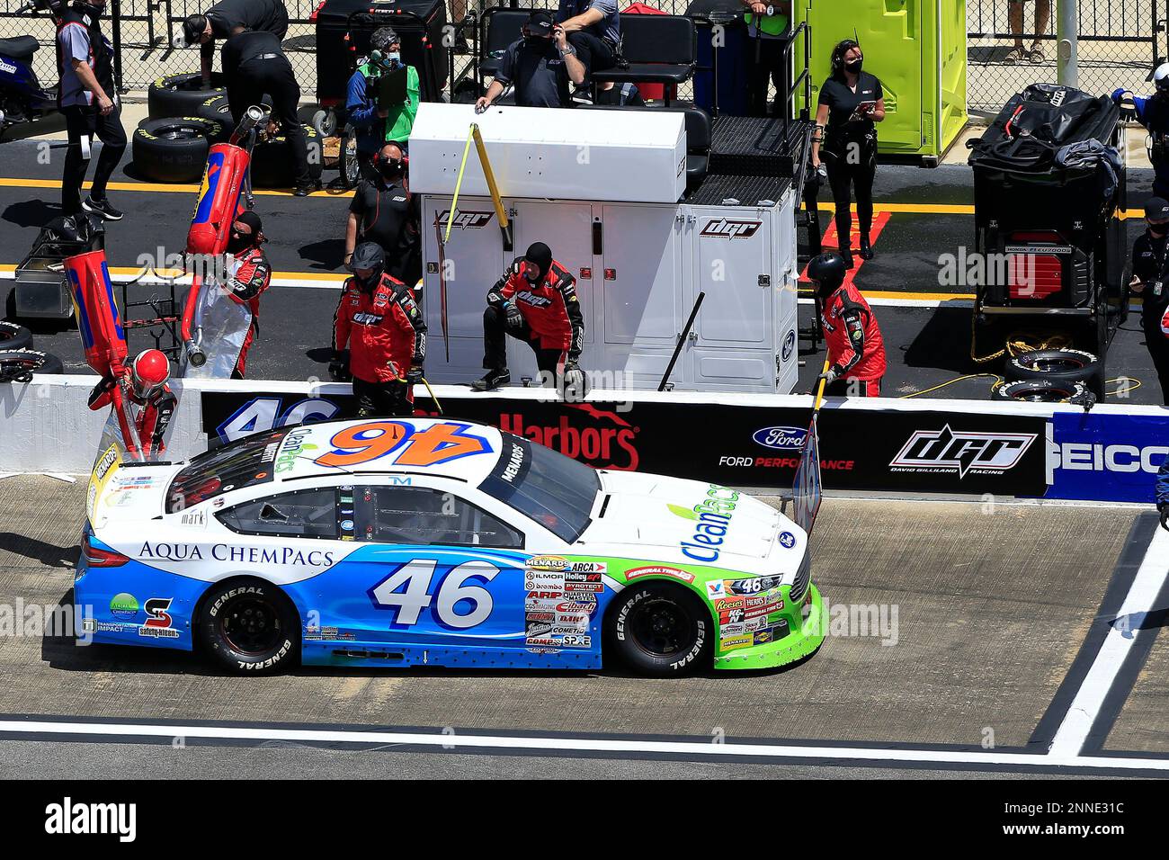 TALLADEGA, AL APRIL 24 Thad Moffitt (46) pits during the running of