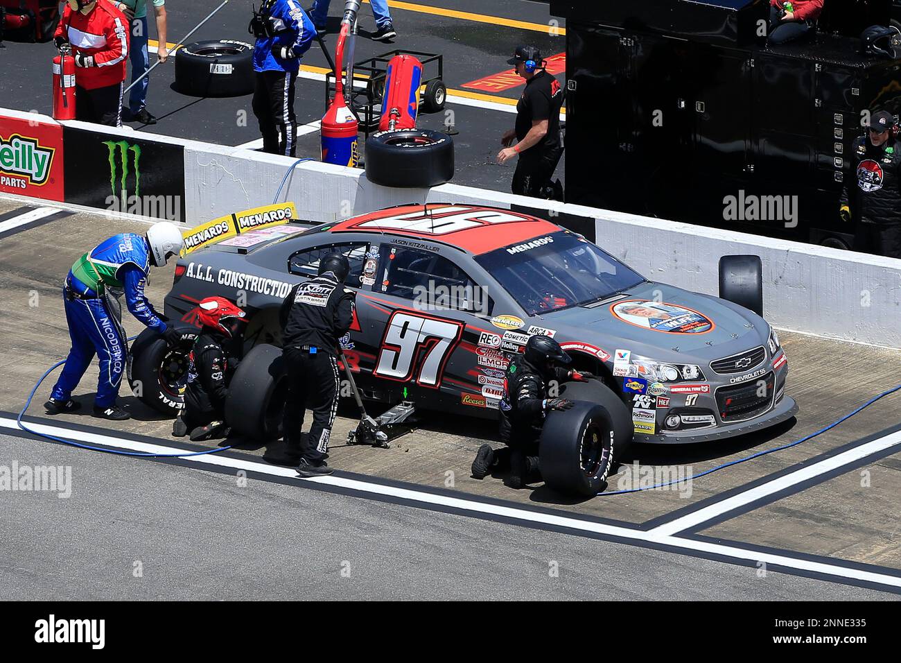 TALLADEGA, AL - APRIL 24: Jason Kitzmiller (97) pits during the running ...