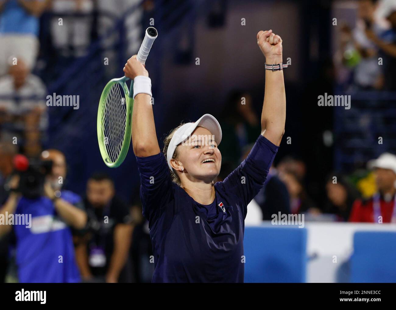 Dubai, United Arab Emirates. March 02, 2023, Dubai, United Arab Emirates.  March 02, 2023 Novak Djokovic of Serbia celebrates victory over Hubert  Hurkacz of Poland during their ATP 500 Dubai Duty Free