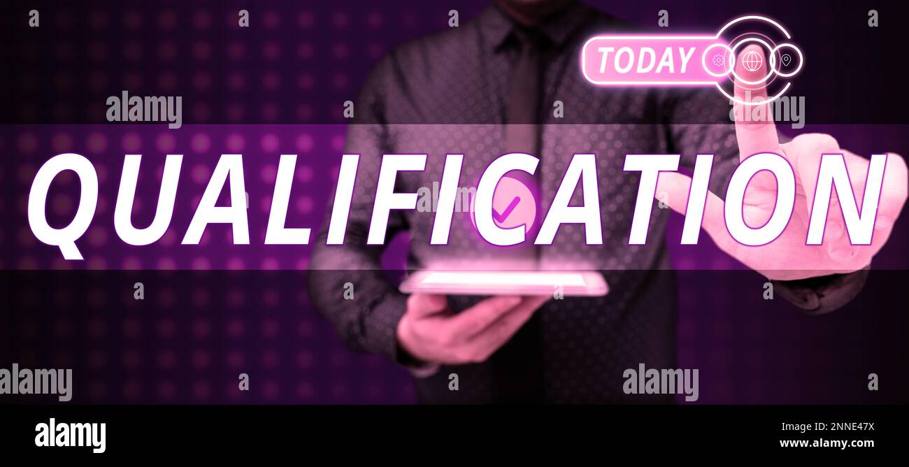 Qualification Text Text caption presenting Qualification. Internet Concept Officially ...