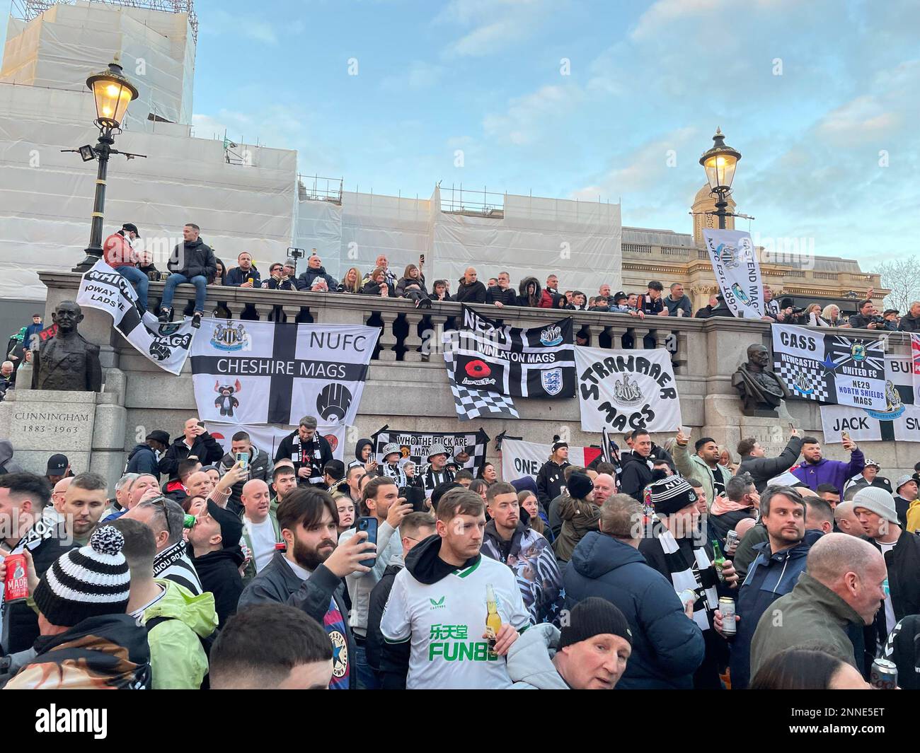 Newcastle fans gather in Trafalgar Square, London, ahead of the of the