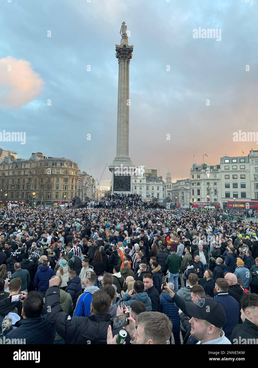 Newcastle fans gather in Trafalgar Square, London, ahead of the of the