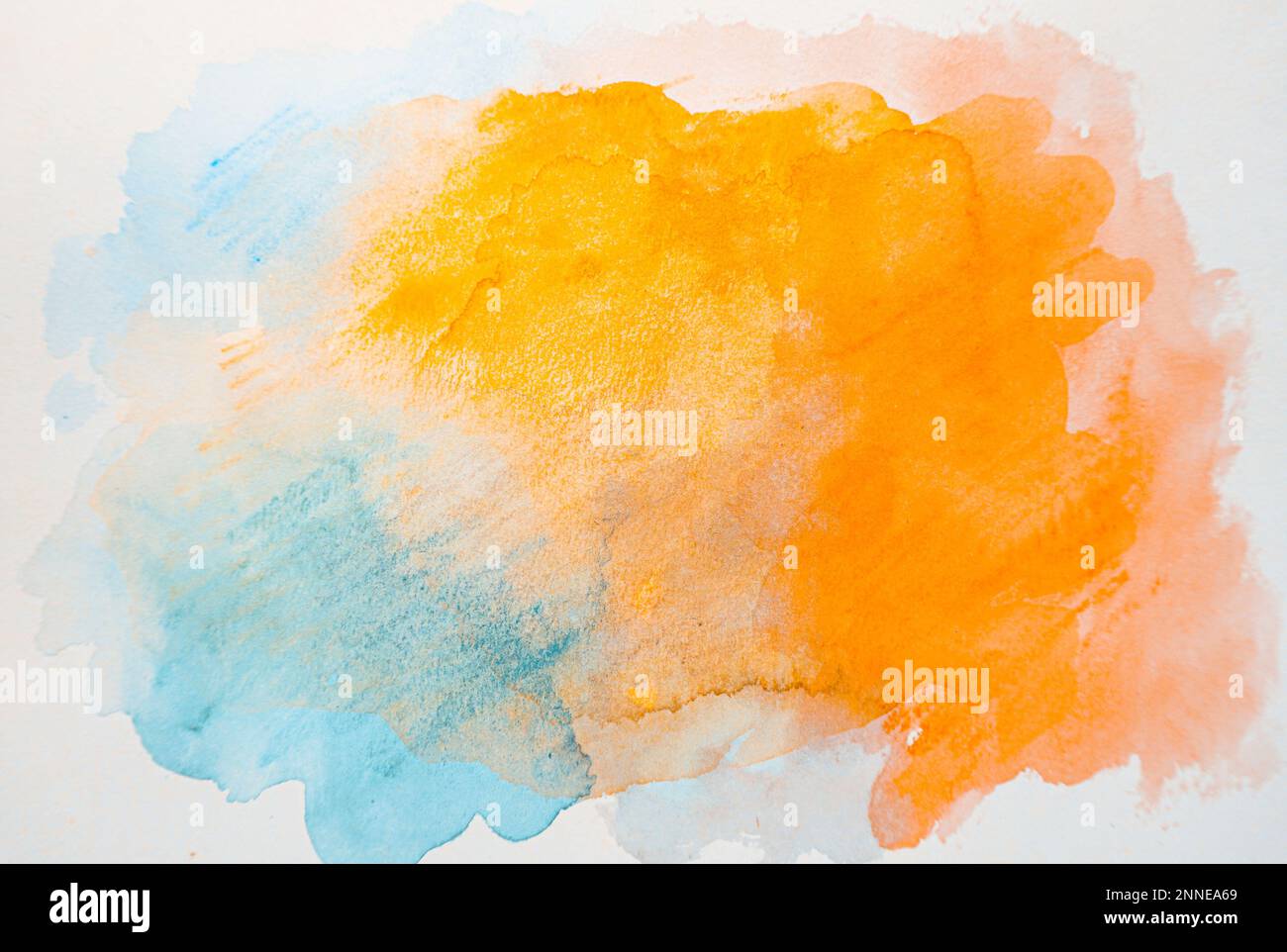 Abstract orange, yellow and blue colorful watercolor on white background, Colorful watercolor splashing on the paper, Abstract painted illustration de Stock Photo