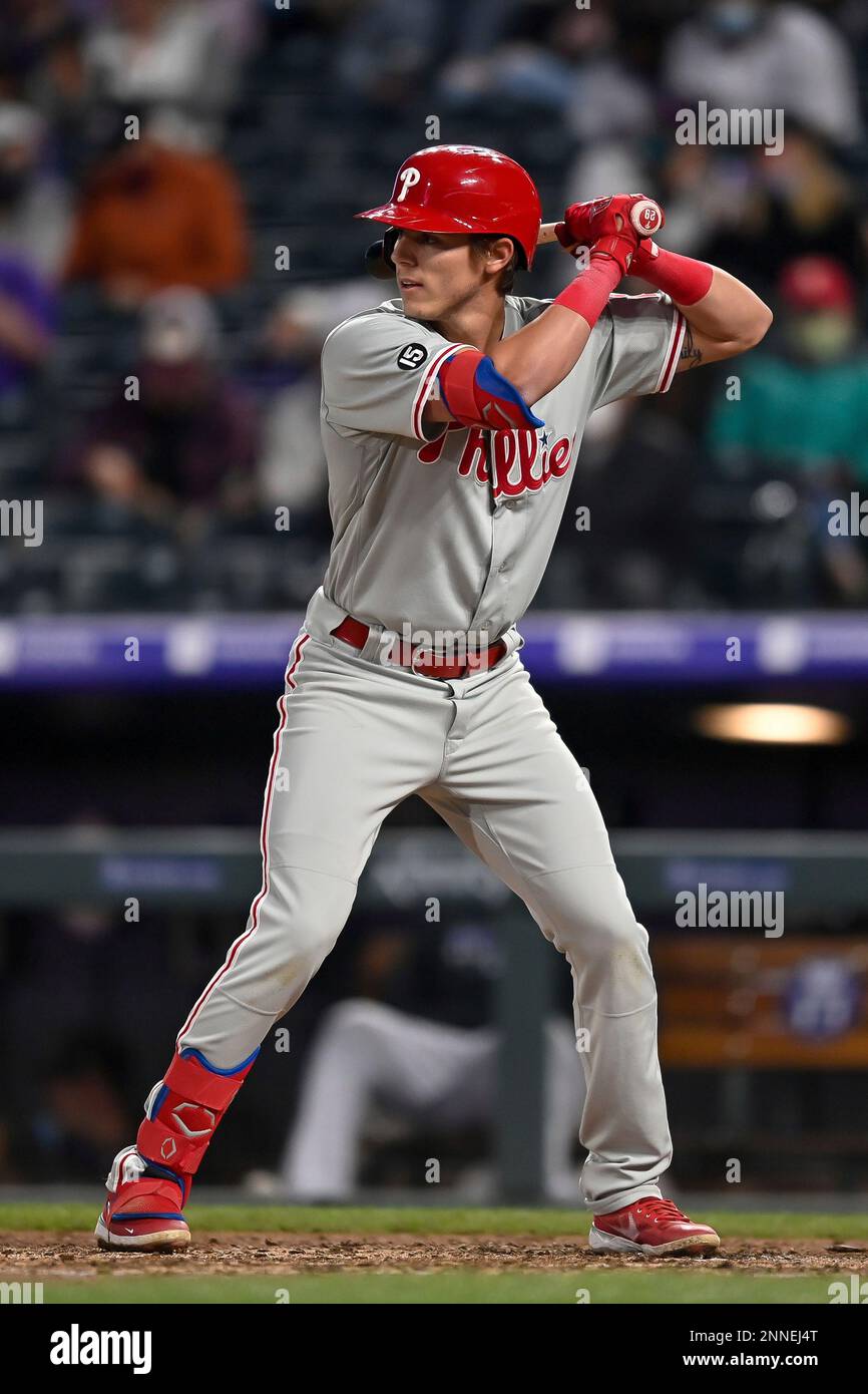 Philadelphia Phillies second baseman Nick Maton (29) heads to the dugout in  th fourth inning during a spring training baseball game at the Ed Smith  Stadium Friday April 1,2022, in Sarasota, Fla. (
