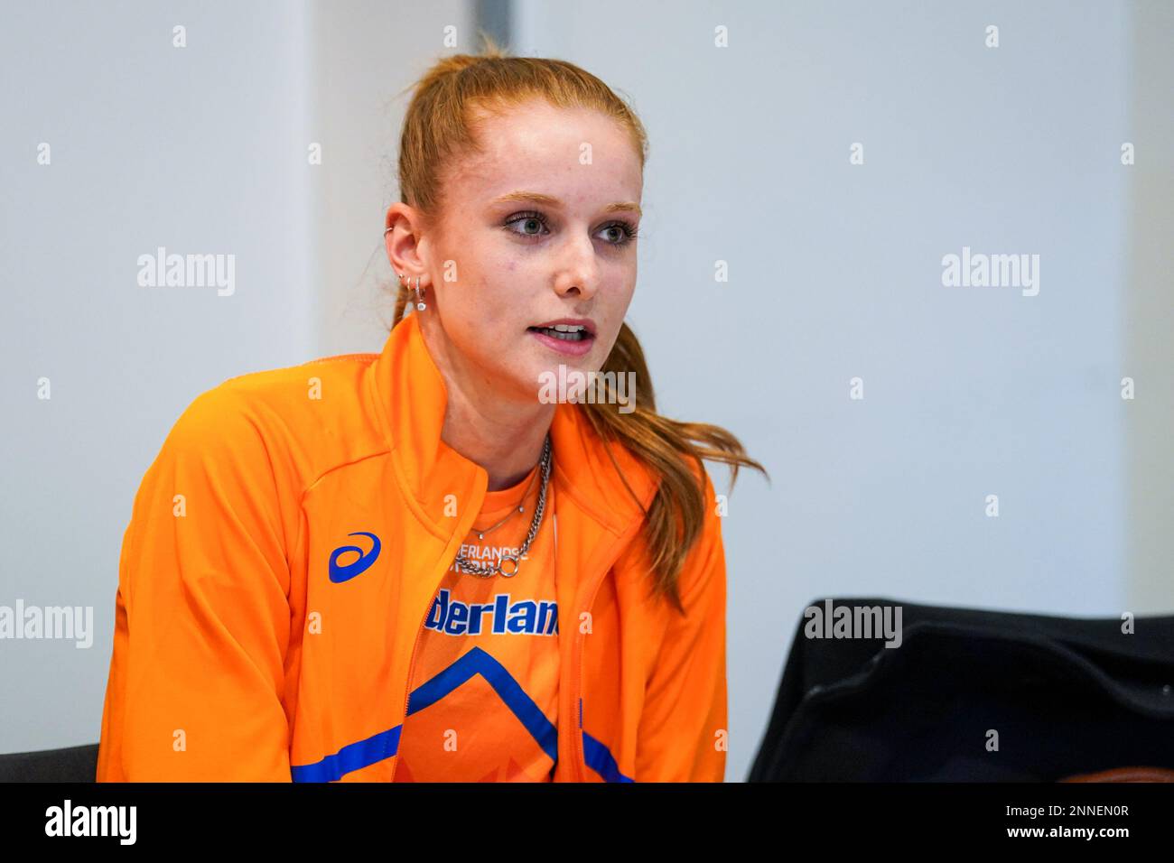 ARNHEM, NETHERLANDS - FEBRUARY 23: Britt Weerman of the Netherlands during a Press Conference prior to the European Athletics Indoor Championships at Papendal on February 23, 2023 in Arnhem, Netherlands (Photo by Joris Verwijst/BSR Agency) Stock Photo