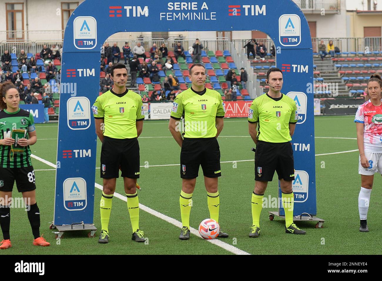 Pomigliano, Italy. 25th Feb, 2023. The referees before the Italy Women Serie A football between Pomigliano Calcio and US Sassuolo at Stadio Comunale di Palma Campania Credit: Independent Photo Agency/Alamy Live News Stock Photo