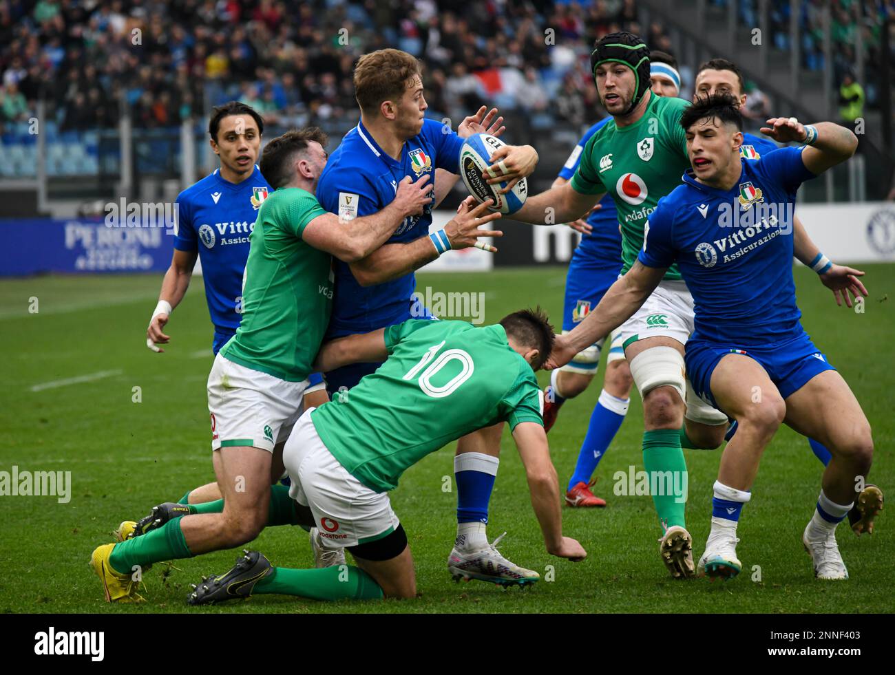 Rome, Italy 25th Feb, 2023. Action during Six Nations rugby match between Italy and Ireland at Olympic Stadium in Rome. Photo Credit: Fabio Pagani/Alamy Live News Stock Photo