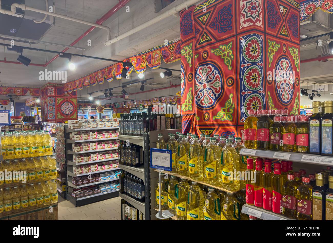 Sherouk City, Cairo, Egypt 25 February 2023 Fully stocked shelves at