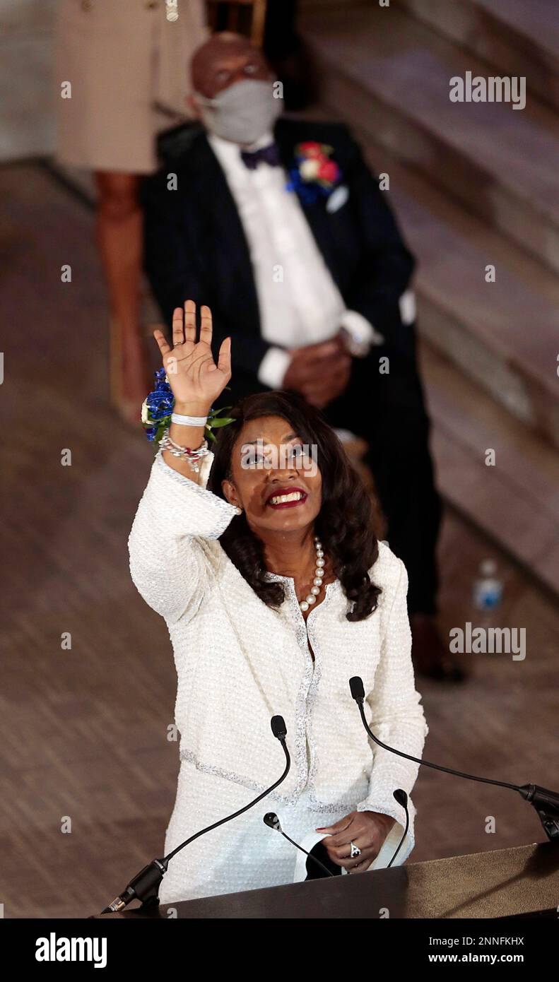 Tishaura Jones acknowledges the crowd watching from upper floors of ...