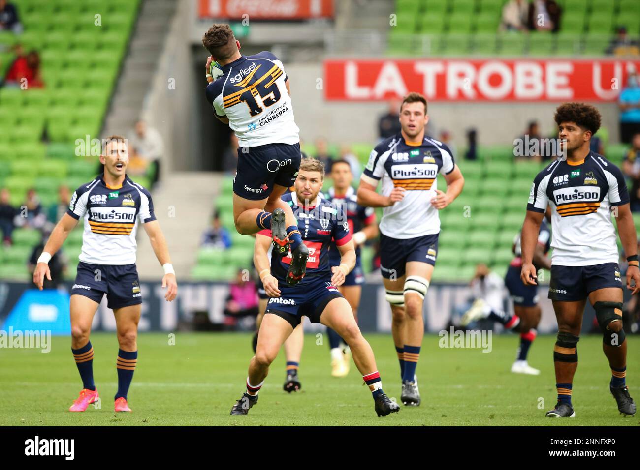 MELBOURNE, AUSTRALIA - APRIL 18: Tom Banks of the Brumbies catches the ...