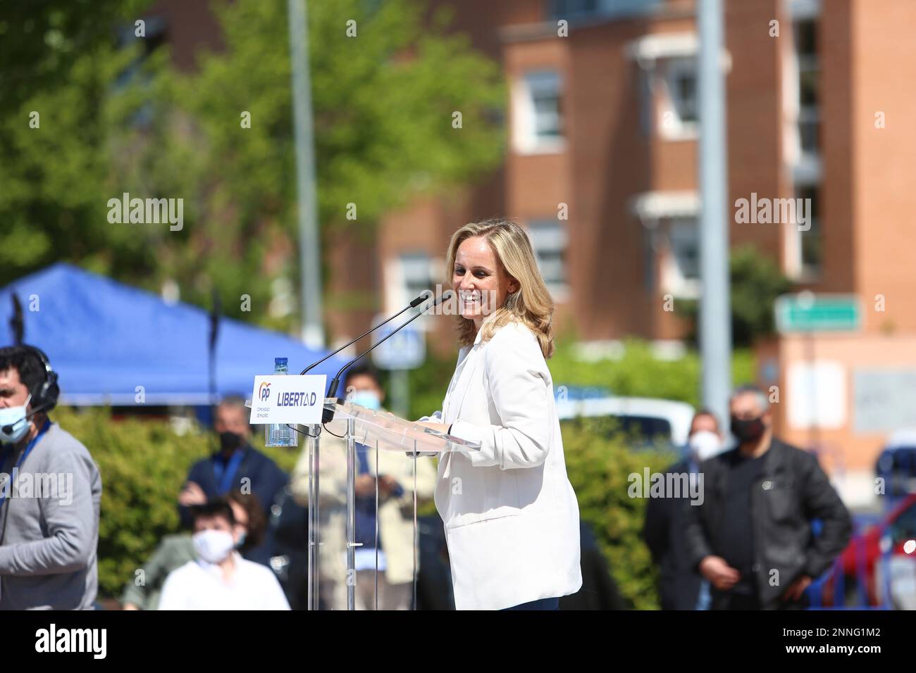 The secretary general of the PP of Madrid, Ana Camins, during an electoral  act of the party, on April 17, 2021, in Las Rozas, Madrid (Spain). This  Sunday has officially begun the