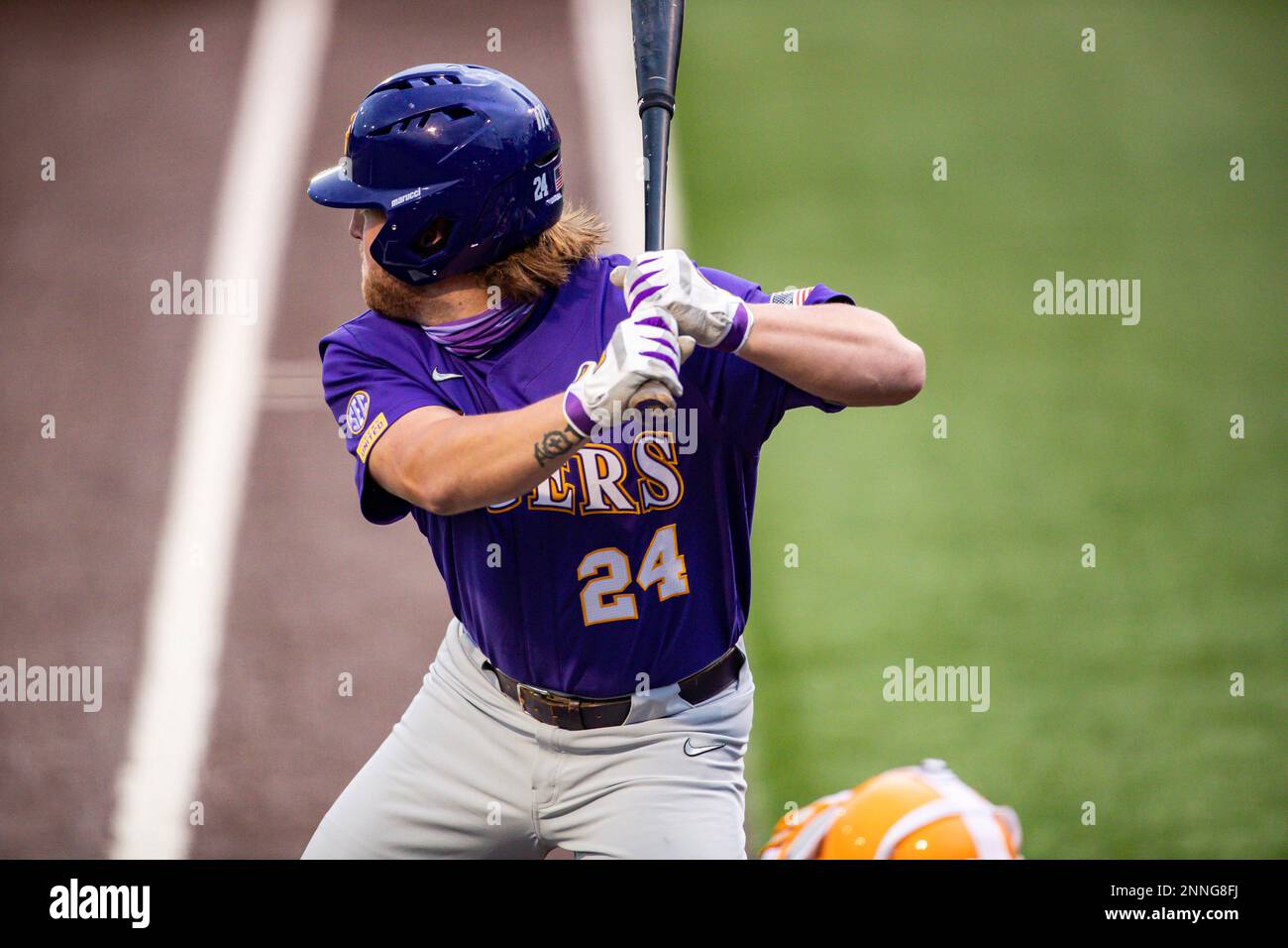 LSU Tigers designated hitter Cade Beloso (24) at bat against the Tennessee Volunteers on Robert