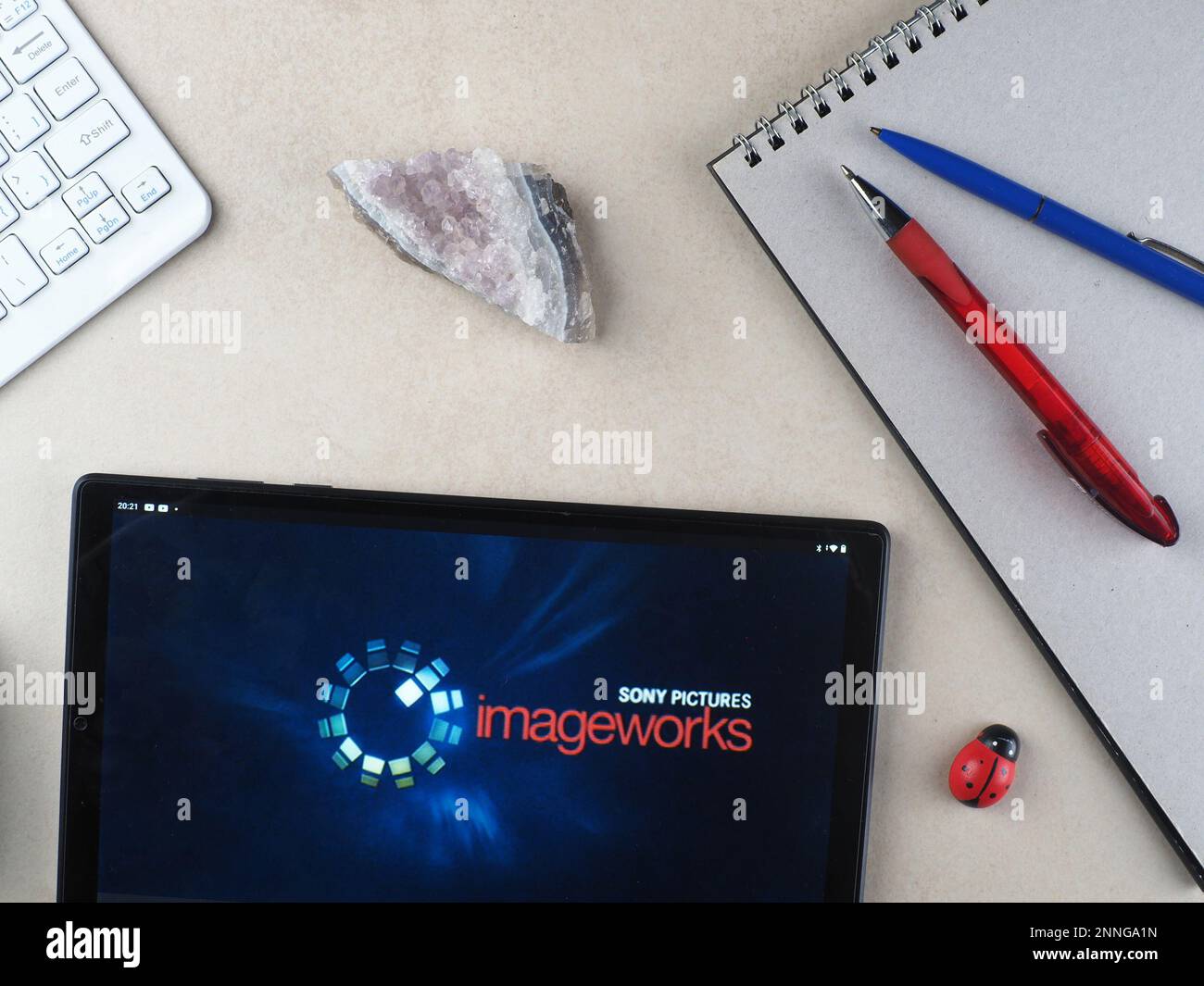 In this photo illustration, Sony Pictures Imageworks Inc. logo seen displayed on a tablet. Stock Photo