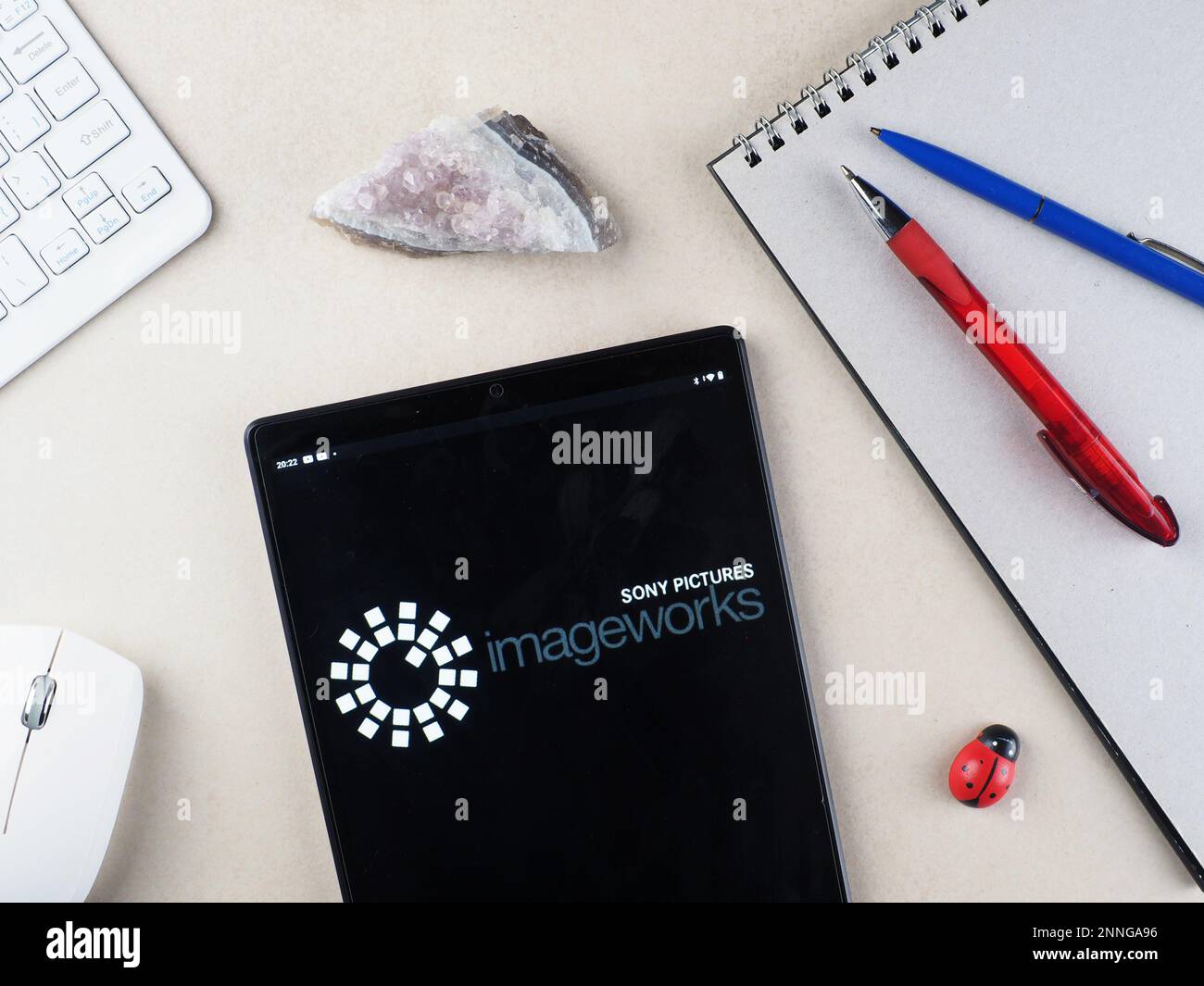 In this photo illustration, Sony Pictures Imageworks Inc. logo seen displayed on a tablet. Stock Photo