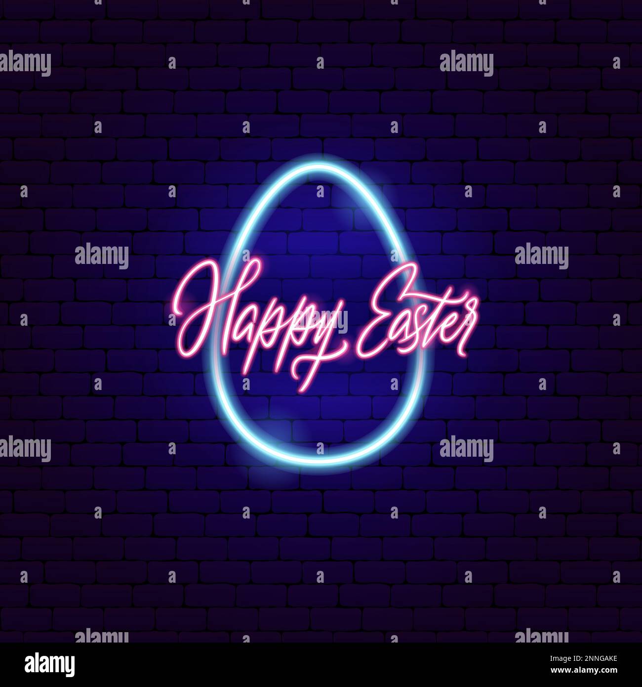 Happy Easter Egg Neon Label Stock Vector