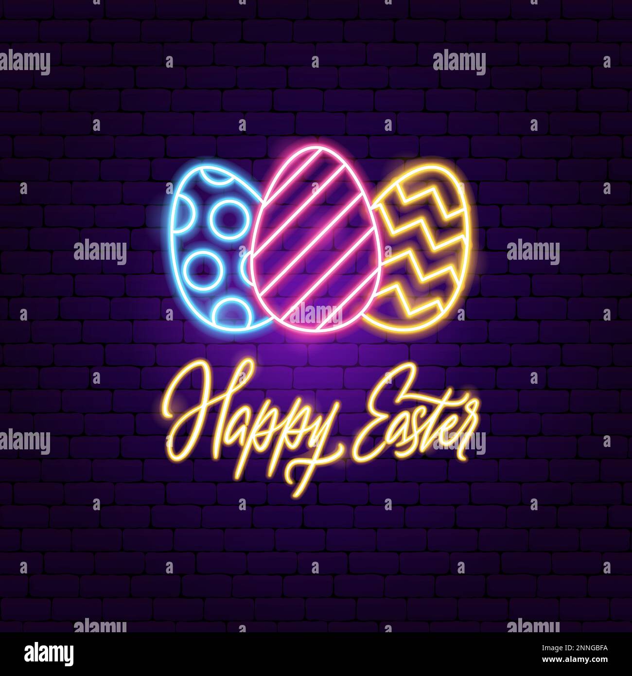 Happy Easter Eggs Neon Label Stock Vector