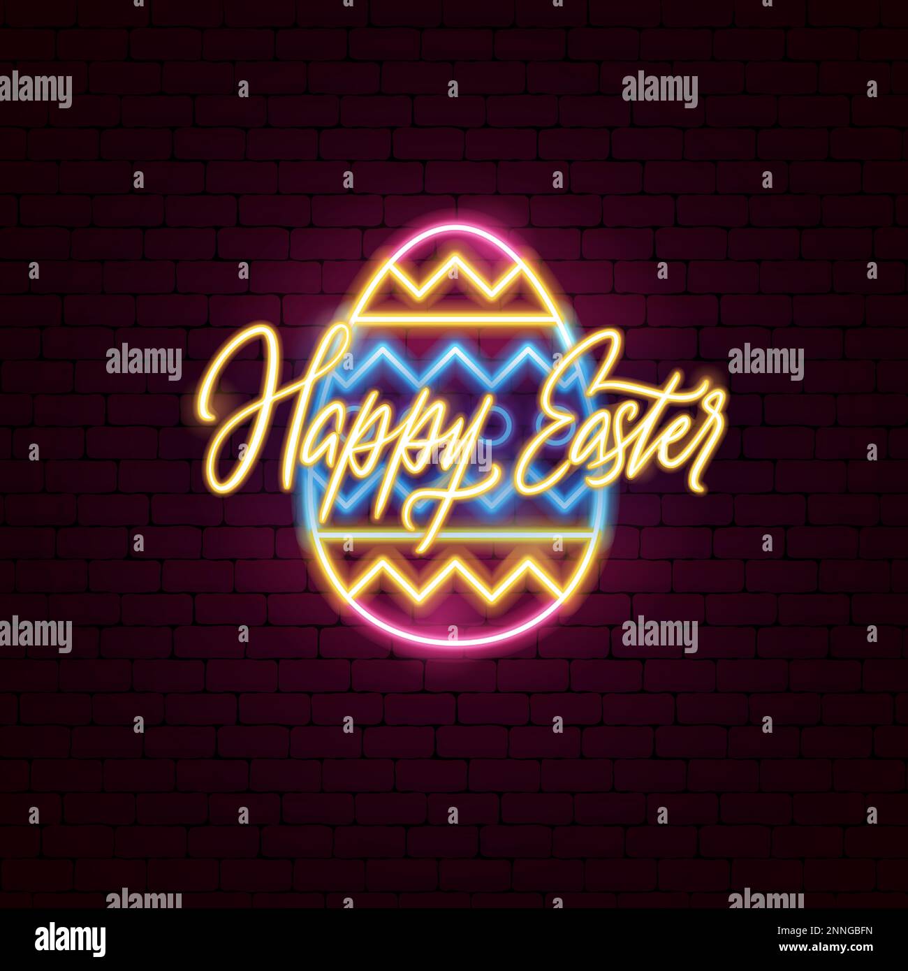 Happy Easter Ornamental Egg Neon Label Stock Vector