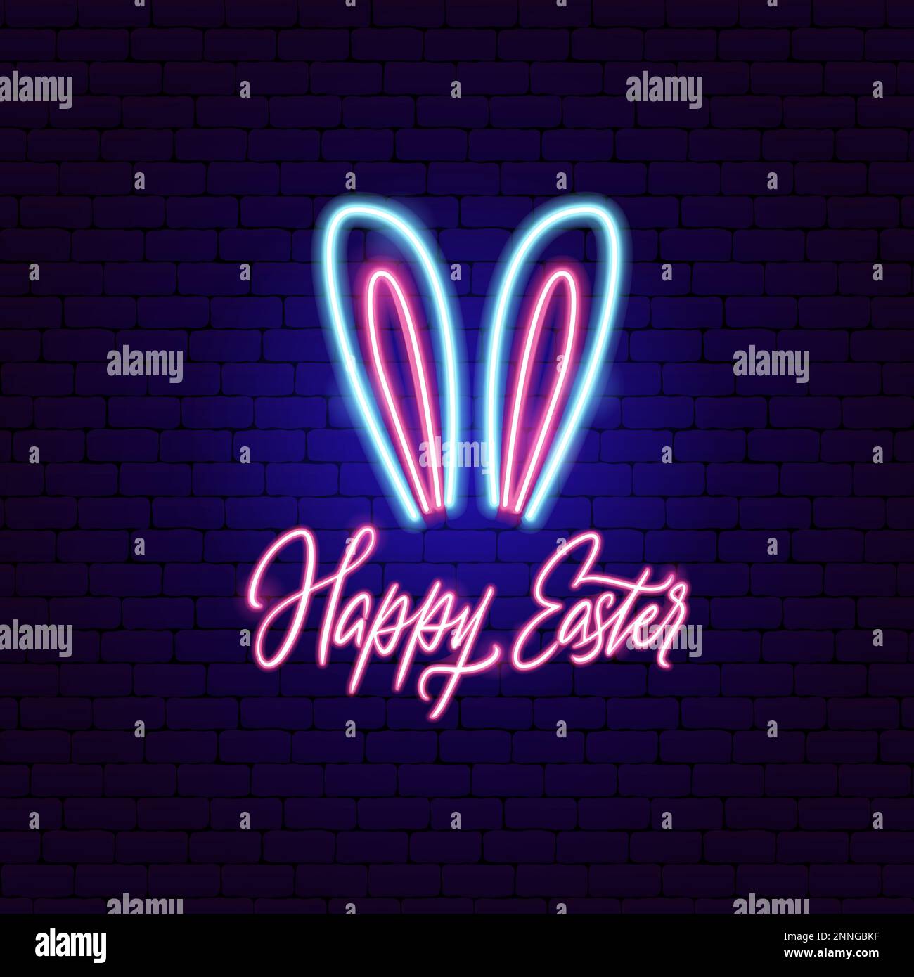Happy Easter Rabbit Neon Label Stock Vector