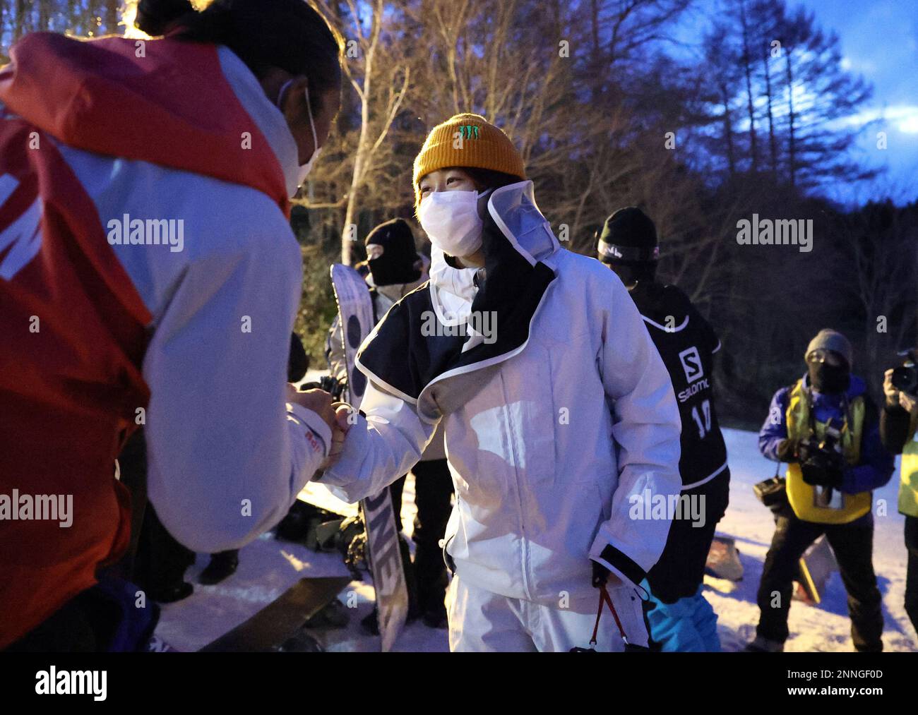 Yuto Totsuka celebrates after winning the All Japan Snowboard Men's Halfpipe Championships at