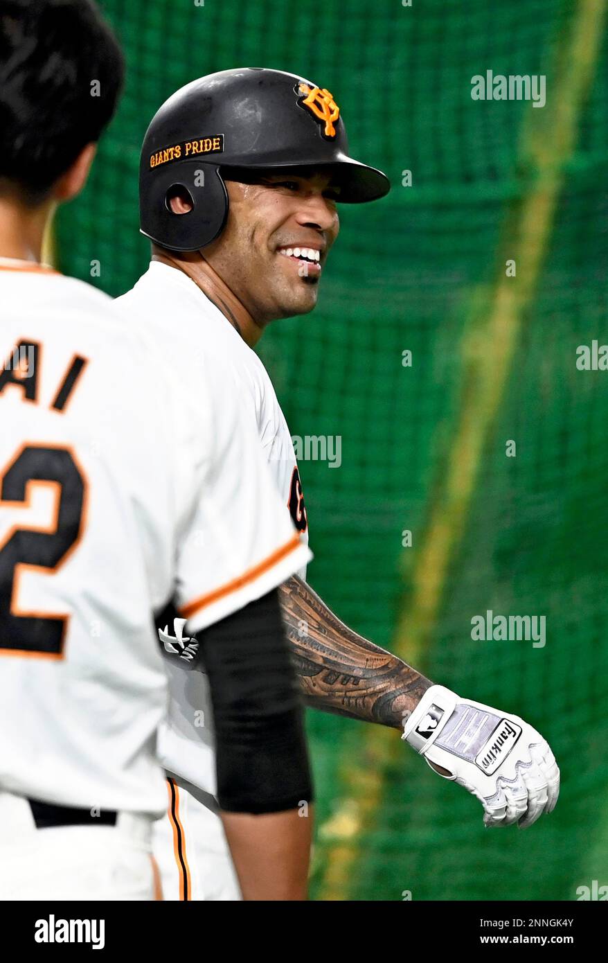 Eric Thames who joined Yomiuri Giants of Nippon Professional Baseball (NPB) practices at Tokyo Dome in Tokyo on April 13, 2021