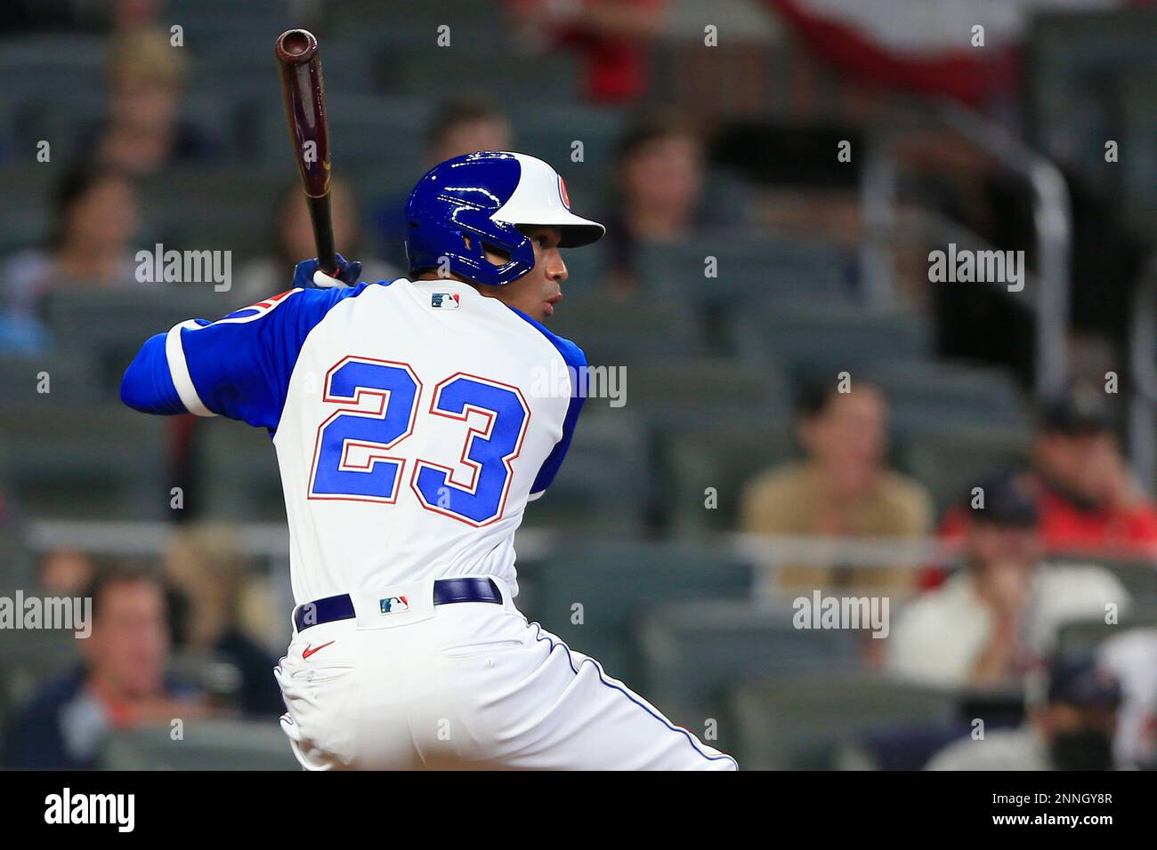 Ehire Adrianza watches his home run during the Atlanta Braves 2021