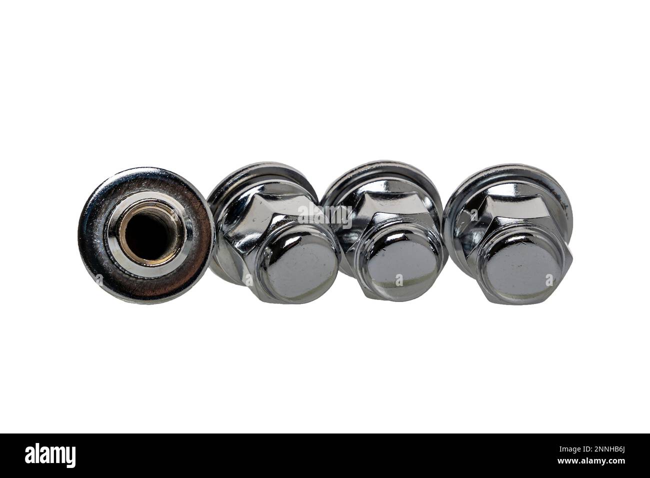 Shiny new wheel nuts isolated on a white background Stock Photo Alamy