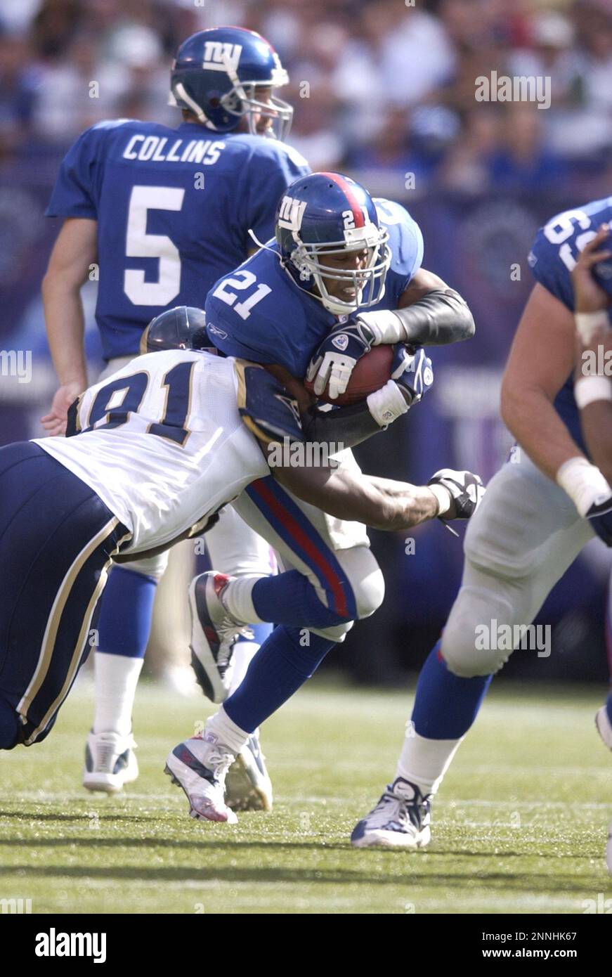 7 September 2003: Tiki Barber of the New York Giants during the Giants  23-13 victory over the St. Louis Rams in the 2003 season opener at the  Meadowlands in East Rutherford, New