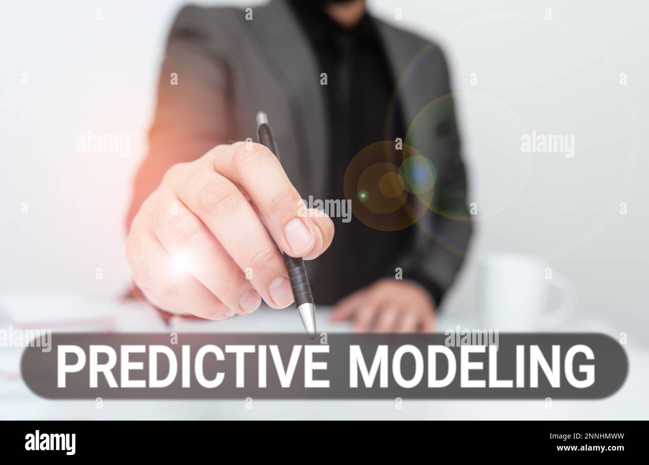 Text caption presenting Predictive Modeling. Business approach maintenance strategy driven by predictive analytics Stock Photo