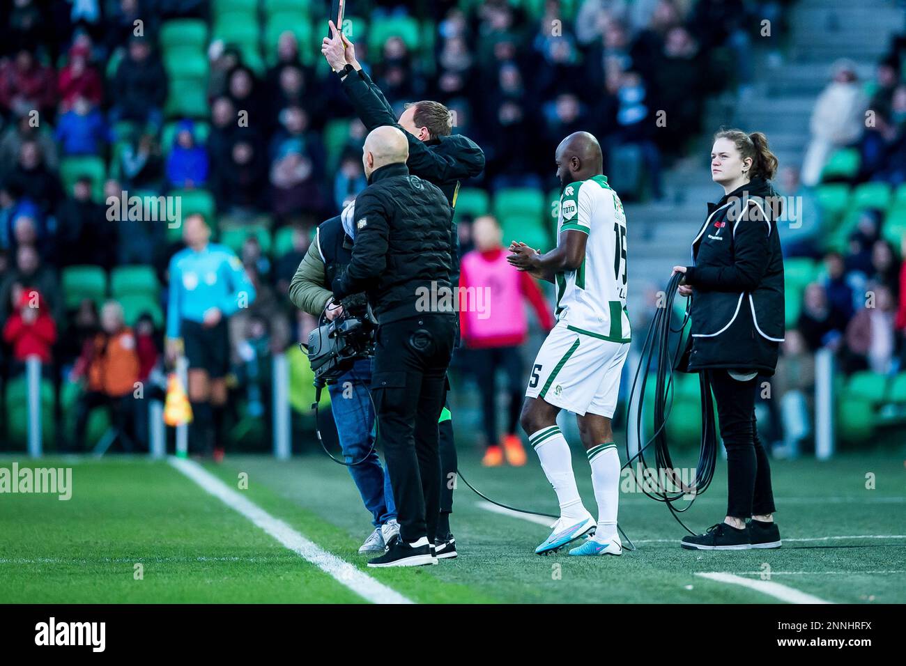 GRONINGEN - (m) 22-time international Jetro Willems makes his debut for FC Groningen during the Dutch premier league match between FC Groningen and Excelsior at the Euroborg stadium on February 25, 2023 in Groningen, Netherlands. ANP COR LASKER Stock Photo