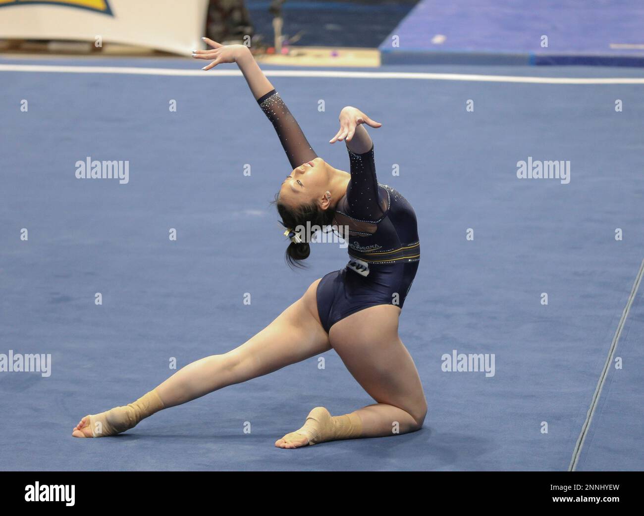 April 2, 2021: Cal's Andi Li performs her floor routine during the Session  1 of the NCAA Gymnastics Morgantown Regional at the WVU Coliseum in  Morgantown, WV. Kyle OkitaCSM(Credit Image: © Kyle