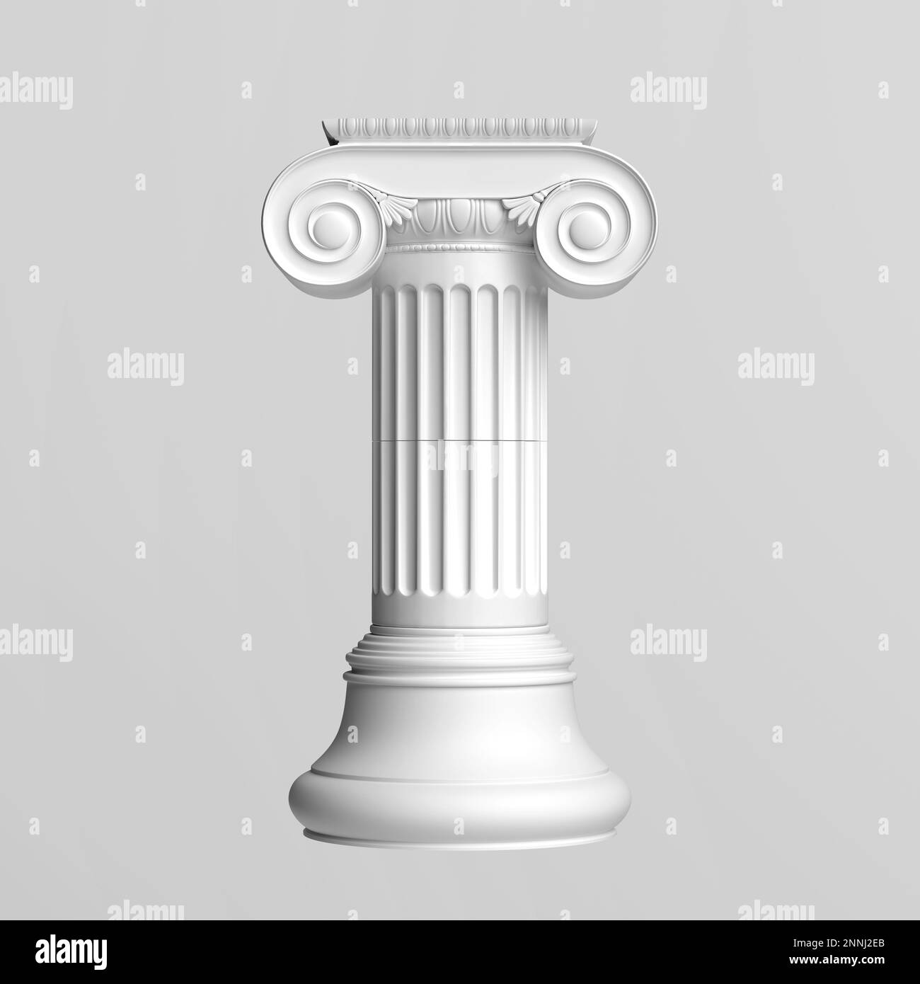 Ancient Greek column with a capital isolated on a grey background