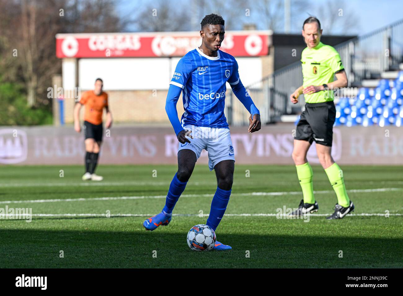 Ibrahima Sory Bangoura (70) of Jong Genk pictured during a soccer game between KMSK Deinze and Jong Genk team during the 1st matchday in the Challenger Pro League play-downs for the 2022-2023 season ,  on  Saturday 25 February 2023  in Deinze , Belgium . PHOTO SPORTPIX | Stijn Audooren Stock Photo