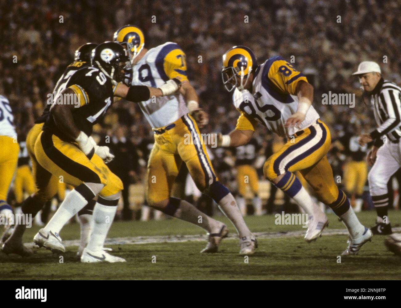 20 January 1980: Super Bowl XIV was played between AFC champion Pittsburgh  Steelers and NFC champion Los Angeles Rams at the Rose Bowl in Pasadena  California. Action during game - Jack Youngblood (