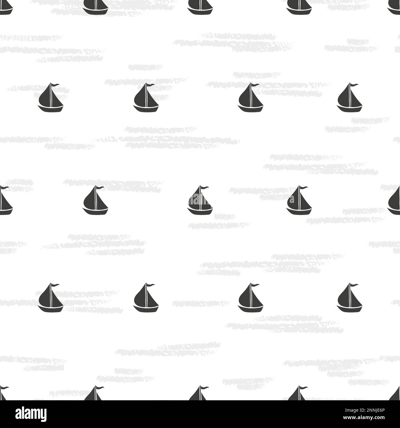 Black and white ships seamless pattern. Vector nautical background