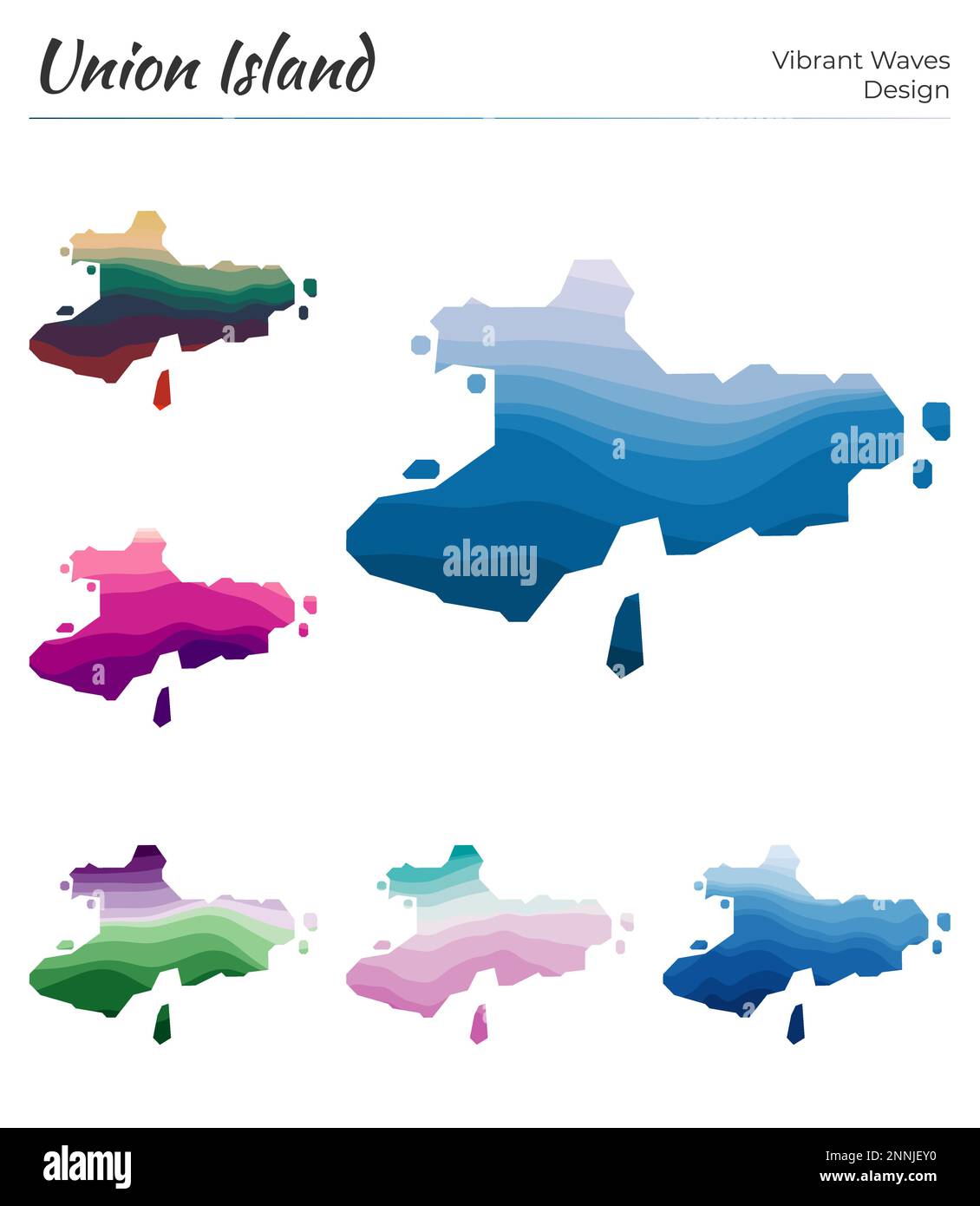Set of vector maps of Union Island. Vibrant waves design. Bright mapin ...