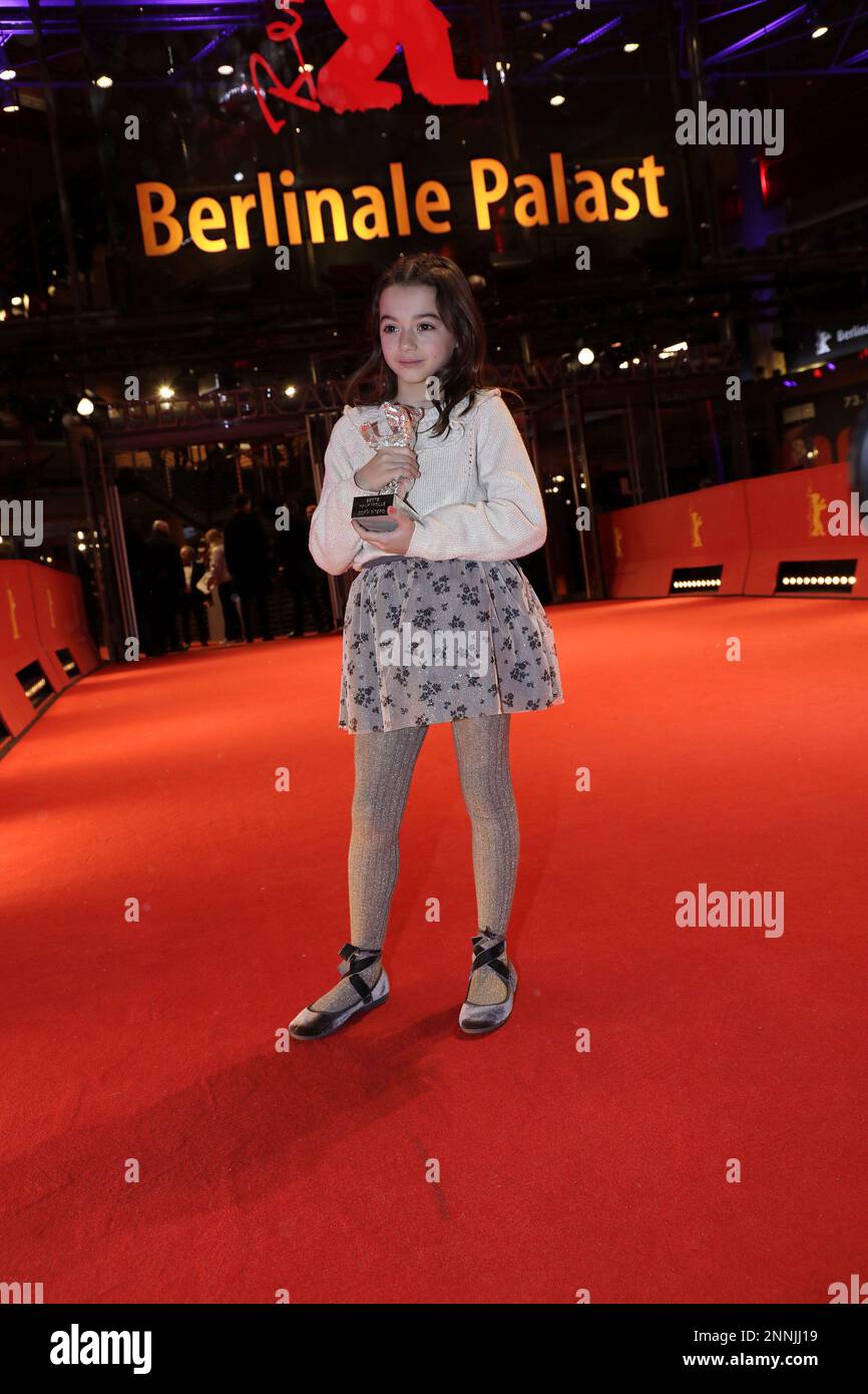 Sofia Otero holds the Silver Bear for Best Leading Performance she won for her role in the film '20.000 especies de abejas' (20,000 Species of Bees) o Stock Photo