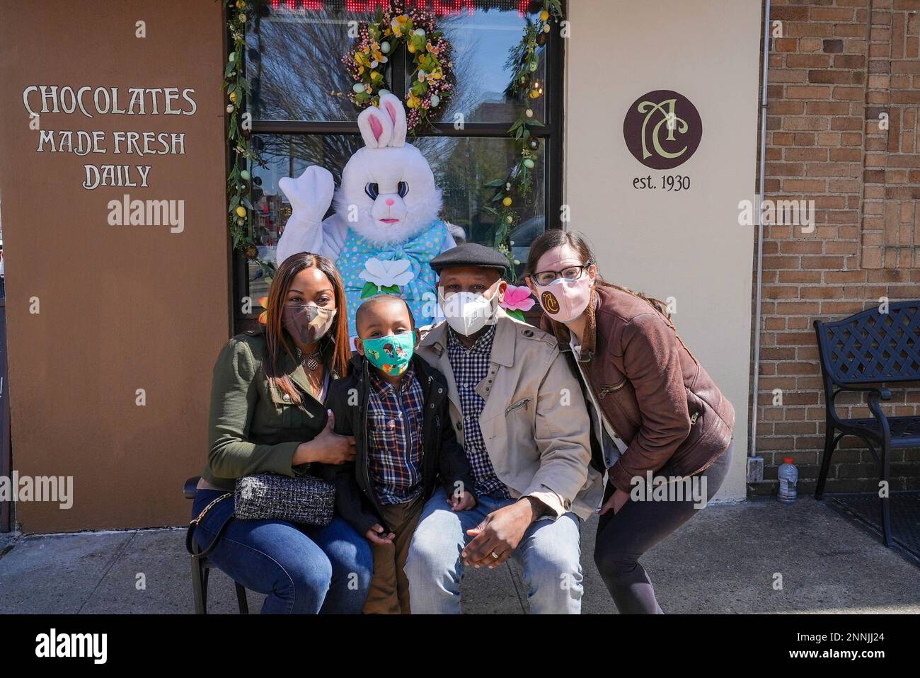 Photo by: John NacionSTAR MAXIPx 2021 32721 Aigner Chocolates store in  Flushing Queens organizes a community event with an Easter Bunny mascot to  celebrate spring Stock Photo - Alamy