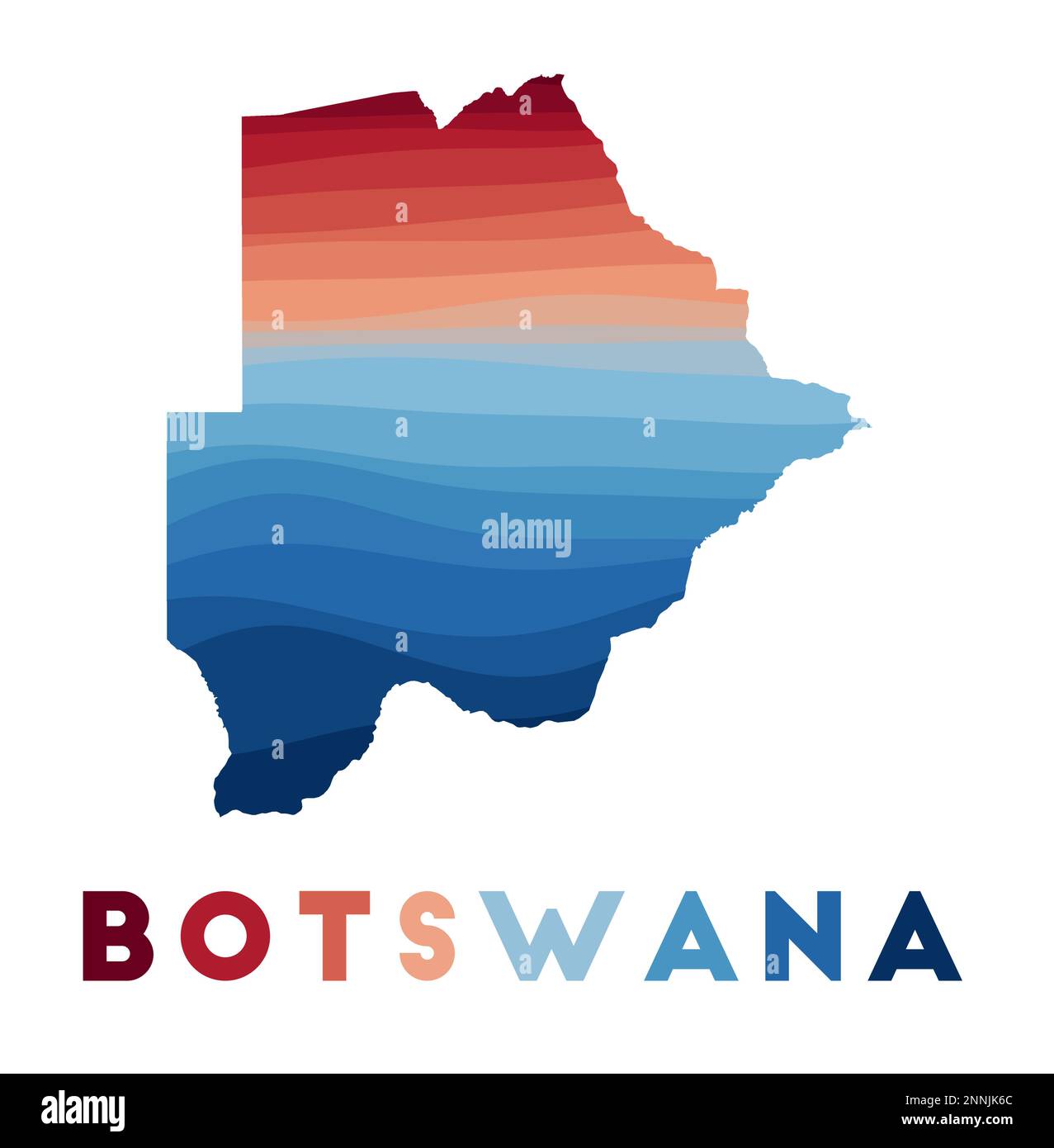 Botswana map. Map of the country with beautiful geometric waves in red