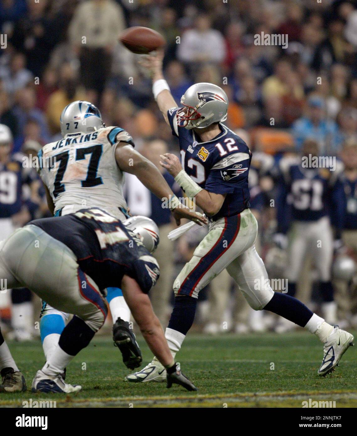 Feb 01, 2004; Houston, Texas, USA; Patriots QB TOM BRADY Celebrates winning  the MVP award of Super Bowl XXXVIII Stock Photo - Alamy